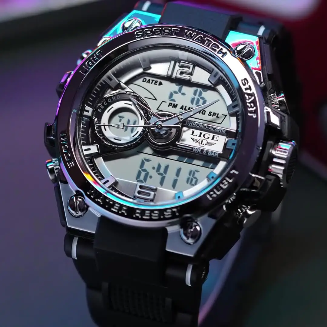 Orologio Uomo LIGE Militare Sportivo – 50M Impermeabile, Acciaio E Silicone, Quadrante Rotante, Data