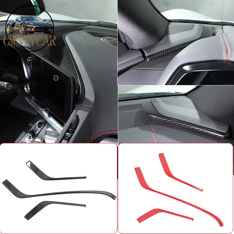 

For Chevrolet Corvette C8 Stingray Z51 Z06 2020-2023 ABS Carbon Fiber/Red Car Interior Dashboard Trim Strip Auto Accessories