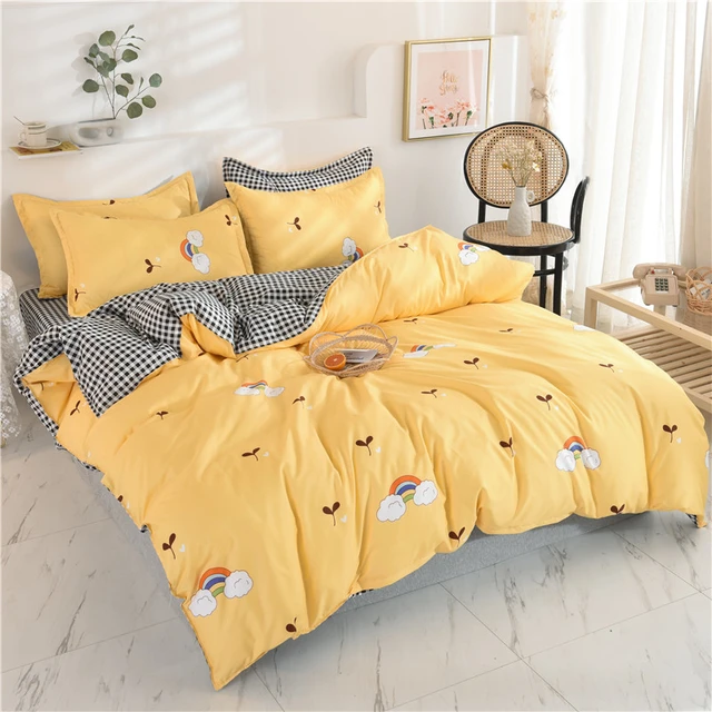 New Luxury Bedding Sets Duvet Cover Flat Fitted Sheet Twin Full Queen King  Size Set Black 100% White Golden - Bedding Set - AliExpress