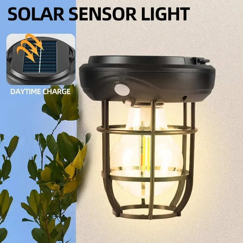 Outdoor Solar Wall Light Human Body Sensor Tungsten Solar Lamp Base Charging Atmosphere Light Courtyard Garden Villa Wall