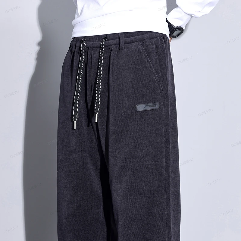 Autumn Winter Stretch Corduroy Pants Men Thick Elastic Waist Korea Baggy Straight Jogger Outdoors Trousers Male Large Size M-5XL 5
