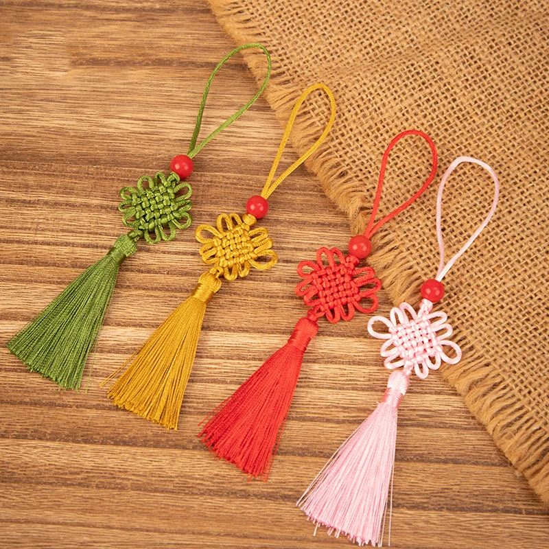 10pcs Crafts Soft Tassels 7cm Chinese Knot Tassels with Loops Bookmark Beaded for DIY Jewelry Making Accessories