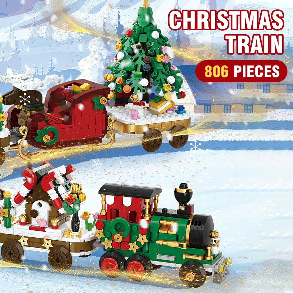 Plastic Christmas Train Building Blocks Toy for Kids