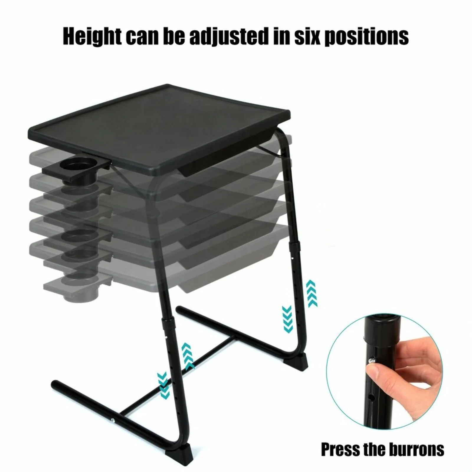 US Portable Height Adjustable Laptop Table TV Tray Desk Overbed Stand w/Cup Holder