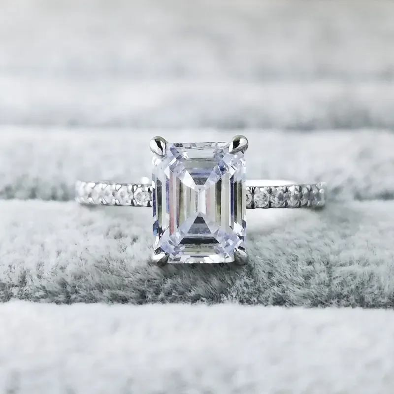 3 Carat Emerald Cut D Color Moissanite Diamond Engagement Ring For Women Solid 925 Sterling Silver Wedding Jewelry