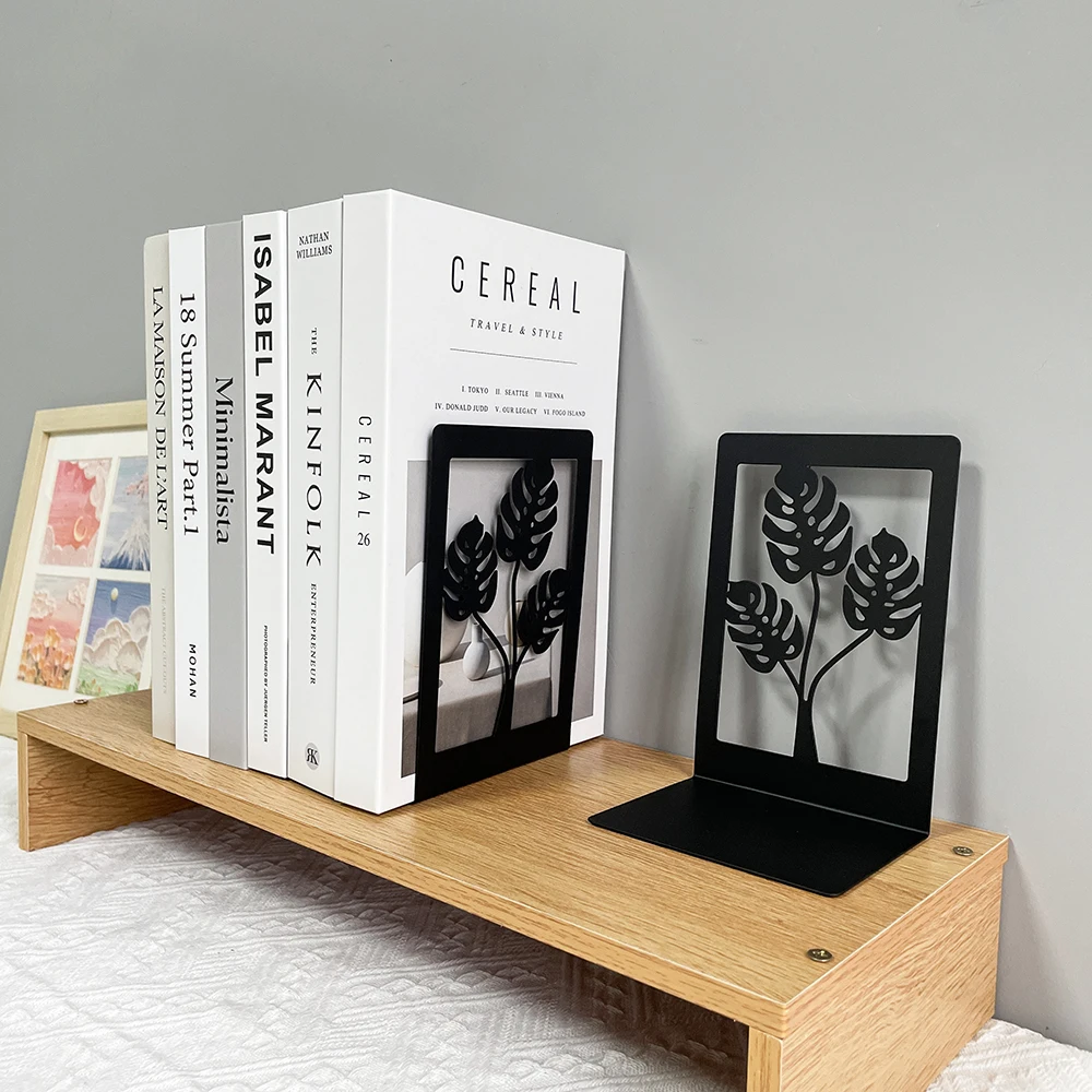 2pc Botanical Pattern Book Ends for Book Lovers Heavy Duty L-Shaped Metal Bookends Organise Books Book Stands for Men Women 5