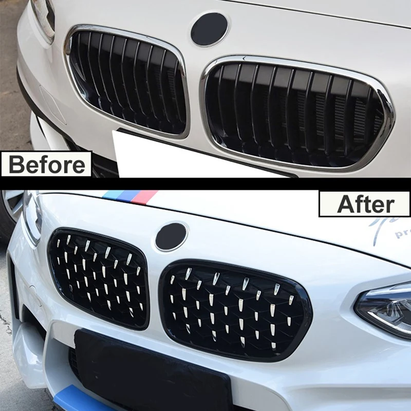 프론트 키드니 그릴, 프론트 후드 다이아몬드 그릴, 유성 그릴, BMW 1 시리즈 F20 F21 LCI 2015-2017 실버