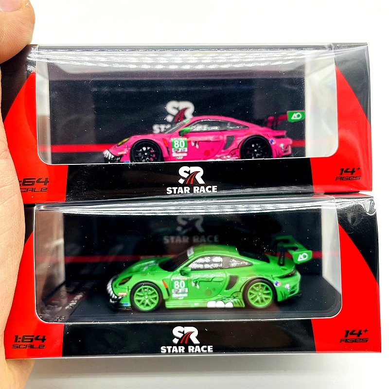 SR 1:64 STAR RACE 911 GT3 pink/green alloy car model 4