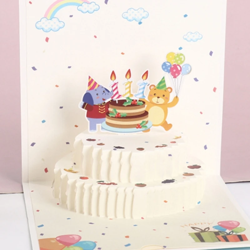 3D Pop up Cake Birthday Greeting Card Surprise Mysterious Cards for Children Present New Year Blessing Supplies