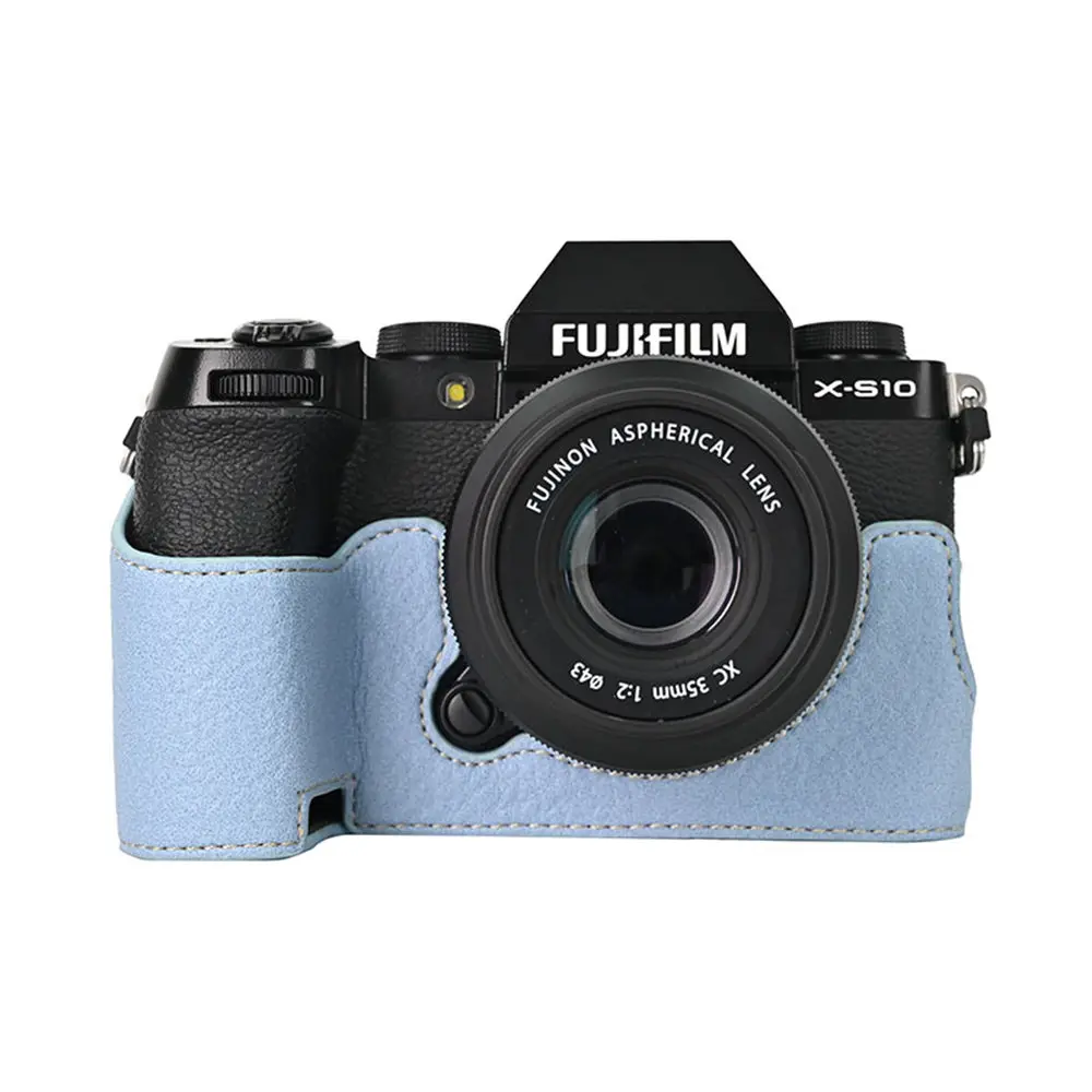 Litchi Skin PU Leather Half Case for Fujifilm Fuji XT50 XS10 XS20 XT30 XT30II XT20 XT10 XT5 XM5 Battery Opening Cover With Strap