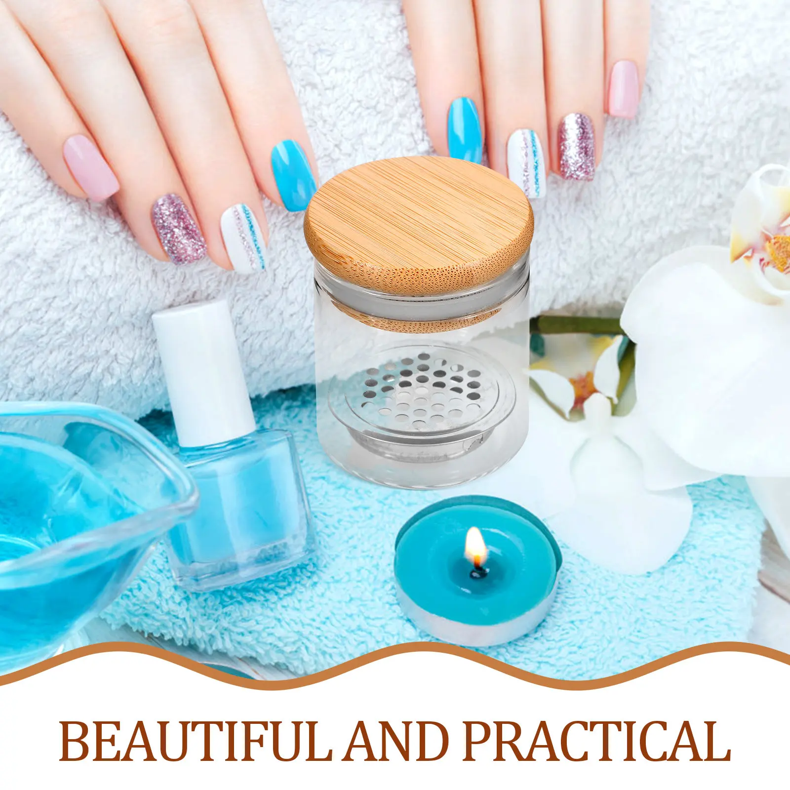 유리 브러쉬 컵 높이 조절 가능 나무 유리 네일 아트 접시 매니큐어 브러쉬 세척기 글리터 장식 안정적인 받침대