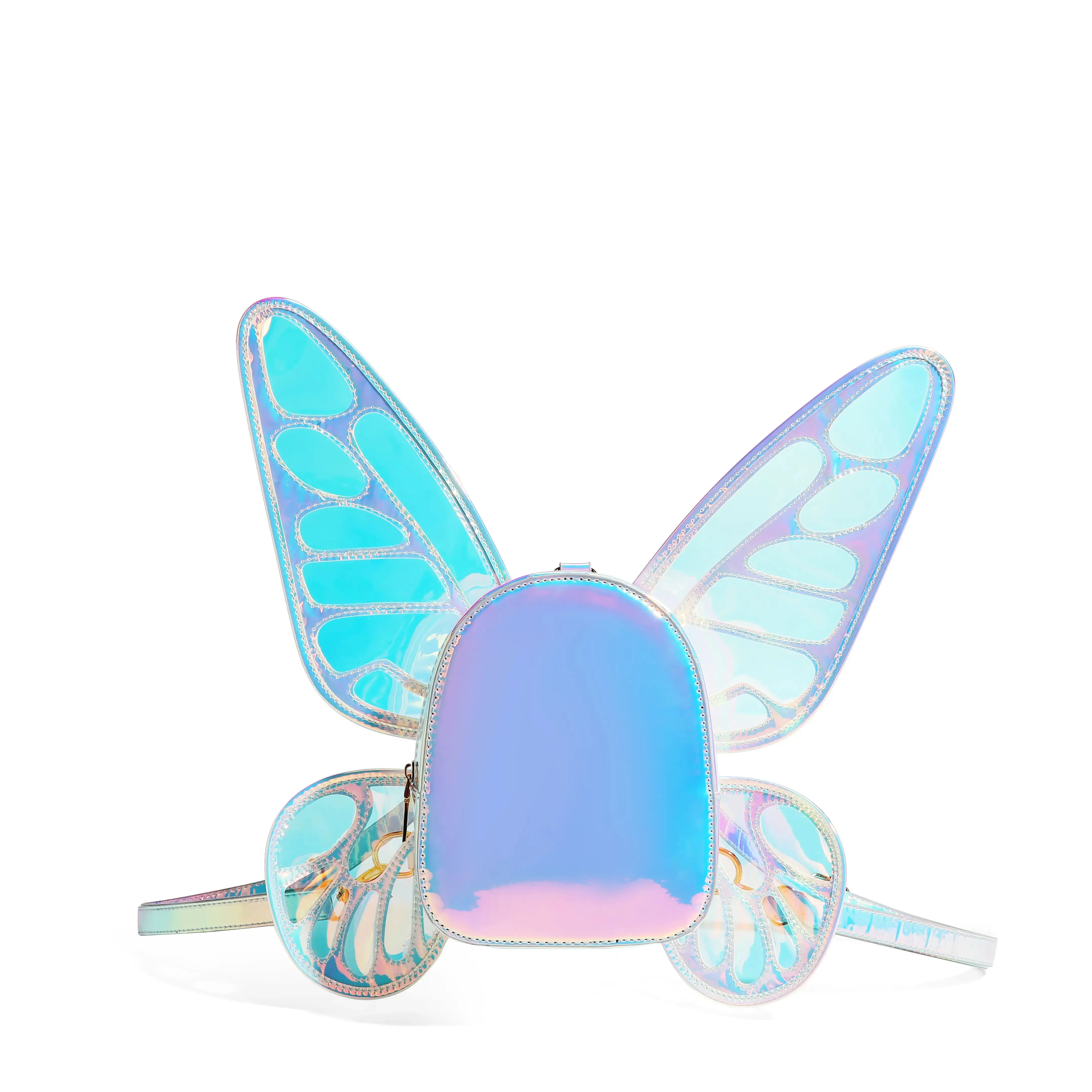 2025 High Quality Double Layered Flying Wings Reflective Laser Backpack Butterfly PVC Girls Backpack Purse For Girls 2