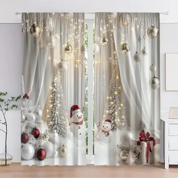 Christmas Snowman Printed Curtains 1