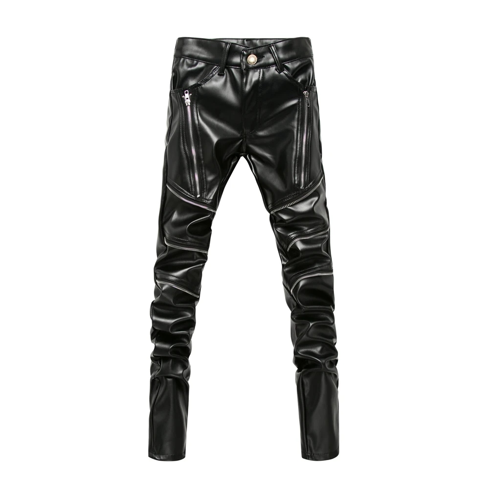 New Male Slim Leather Pu Pants Slim Men's Leather Pants Men's