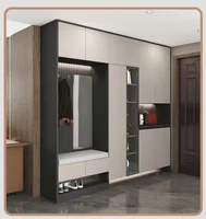 โมเดิร์นหรูหราไม้ห้องโถงกระจกเฟอร์นิเจอร์เก็บสมาร์ทชั้นวางรองเท้าตู้ PVC Lacquer อะคริลิค MDF รวมทั้งอ่างล้างจานบานพับก๊อกน้ํา 3