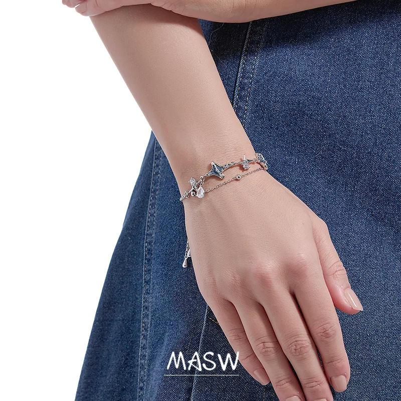 MASW Original Design 2023 Trend New Jewelry One Layer High Quality Glass Cool Blue Star Charm Bracelet For Women Girl Party Gift