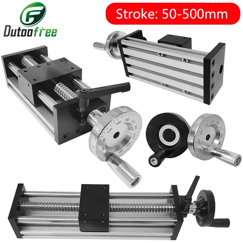 Woodworking Ball Screw Linear Guide Motion Rail Slide CNC Manual Linear Shaft Actor Module Table 50-500mm Stroke Engraving Tool