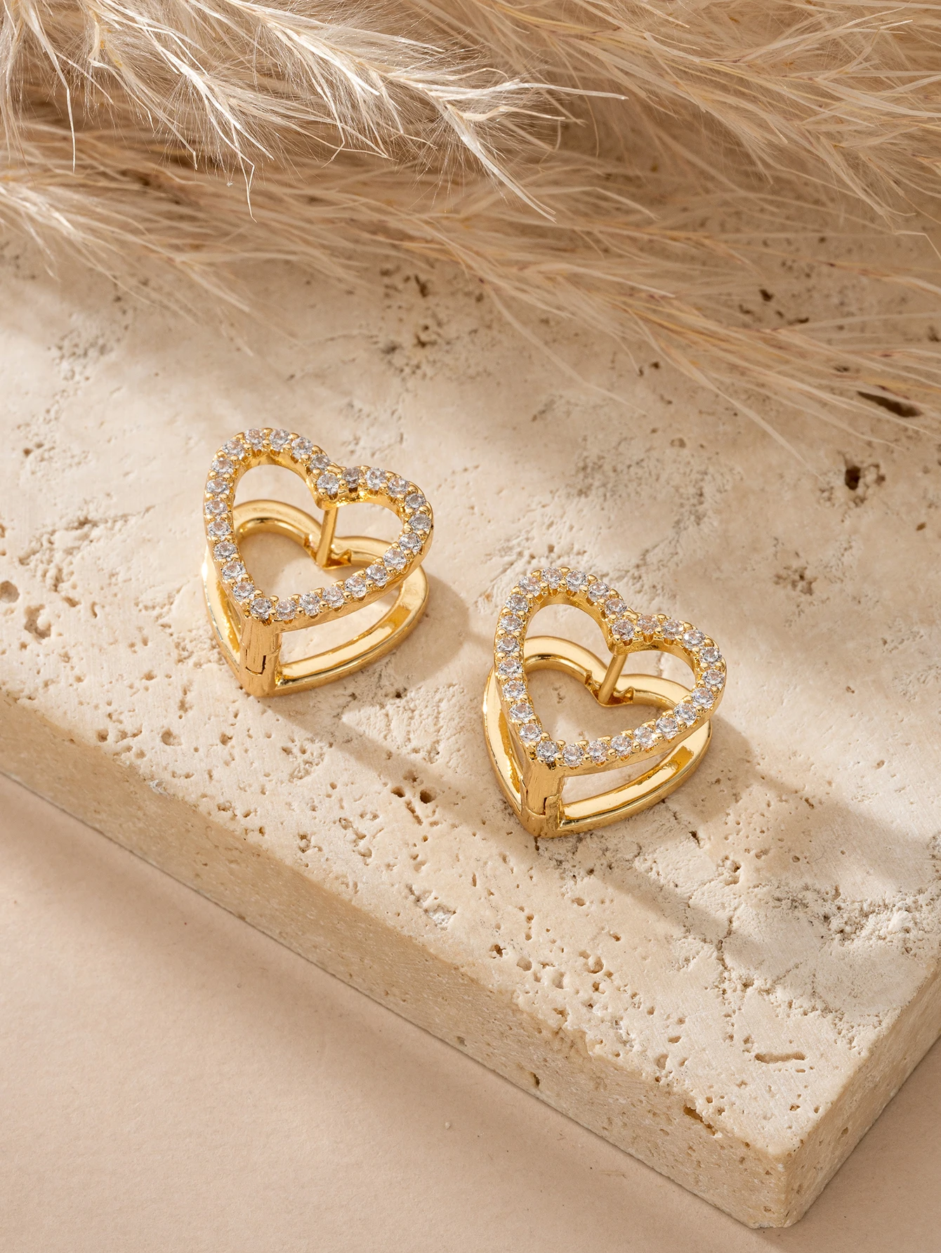 Dainty Gold Plated CZ Heart Earrings