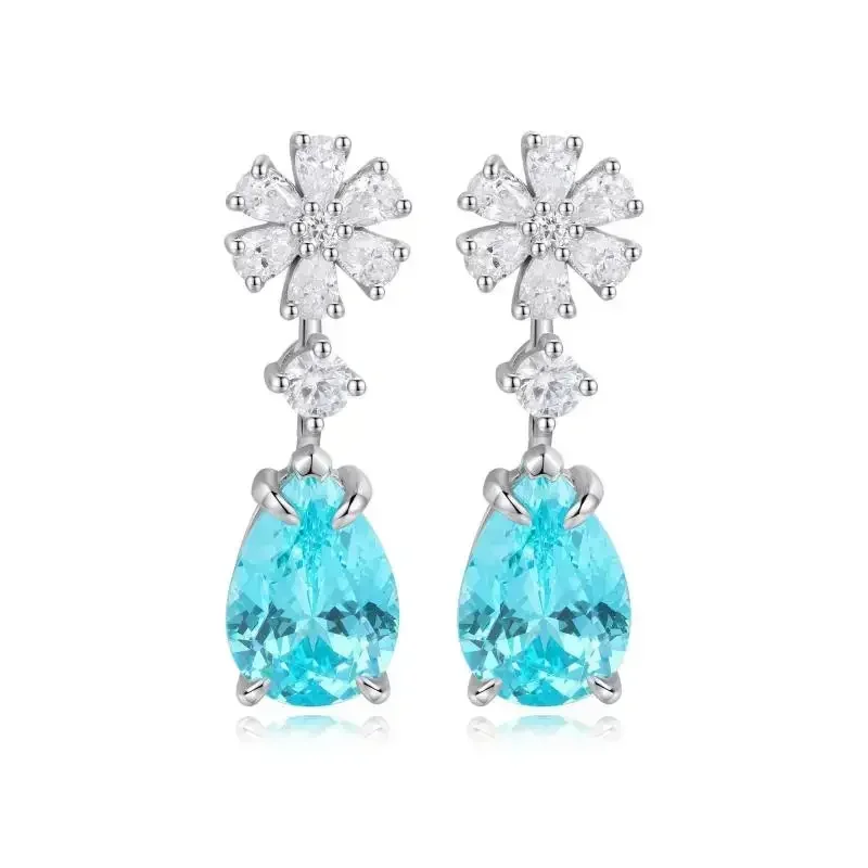 

RUIF Pear Shape 2023 Hot Sale S925 Silve 6.70ct Lab Grown Paraiba Sapphire Earrings Engagement Women