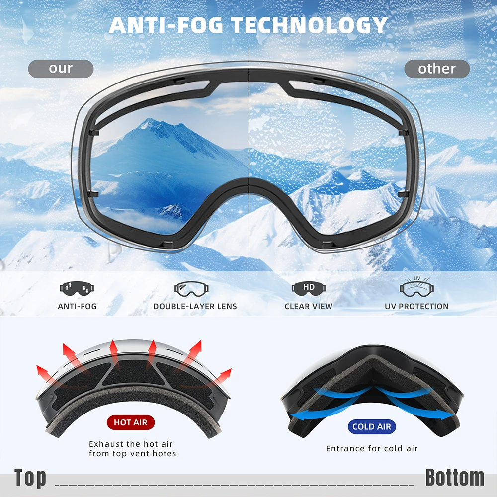 KINGSEVEN Men Skiing Glasses Anti-Fog Outdoor Sports Goggles UV400 Protection Ski Mask Women Big Frame Snow Snowboard Eyewear 4
