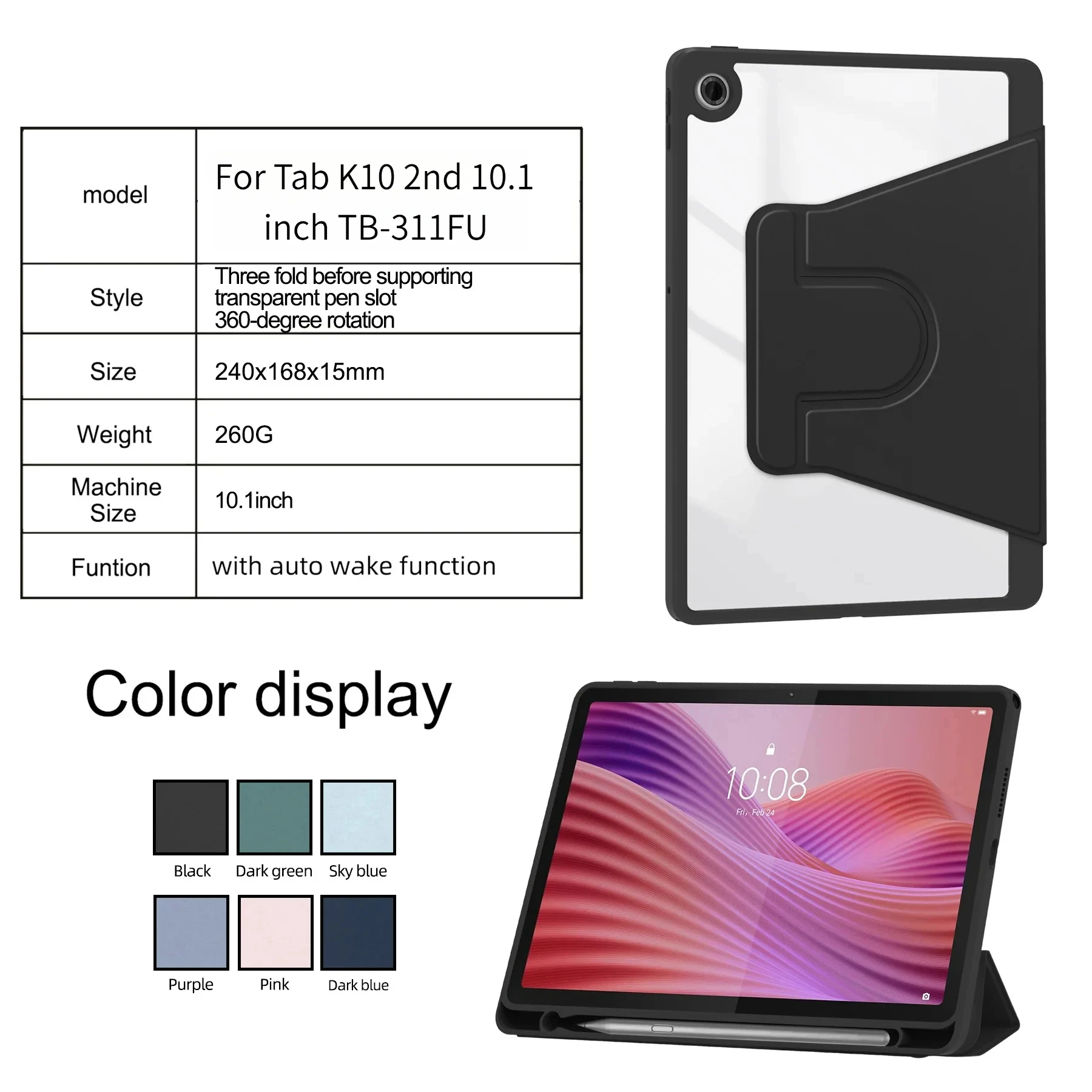 Für Lenovo Tab 10.1TB-311FU Tablet-Hülle K10 TB-311XU Acryl-Stiftschlitzabdeckung – Detail 1
