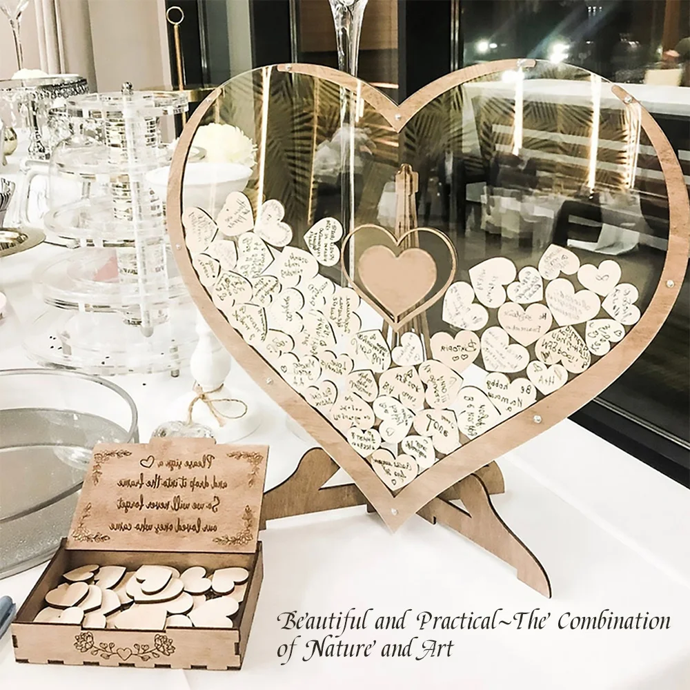 80 Pieces Heart Shaped Wedding Gold Book, Connecting Card, Message Box, Party Decoration, Guest Card, Wooden Guest Deposit Box