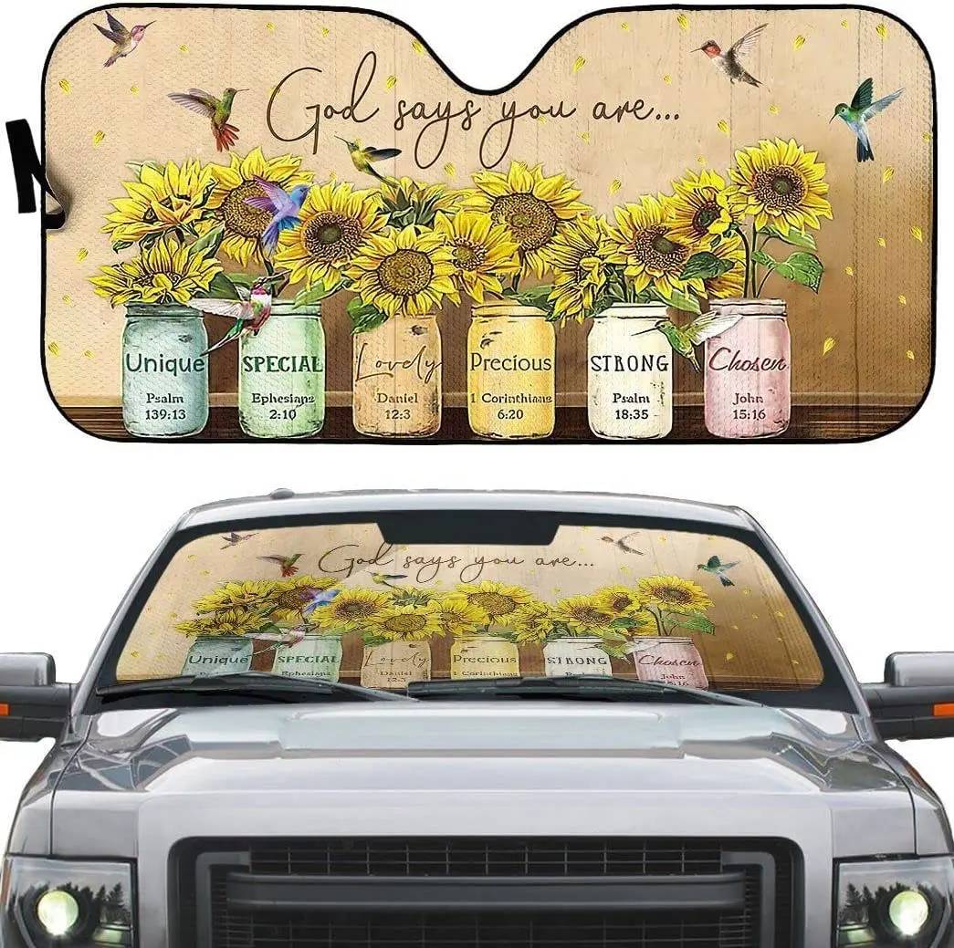 

Hummingbirds and Sunflowers God Said You Are Vintage Car Sunshade Windshield Visor for Christian Jesus Believers