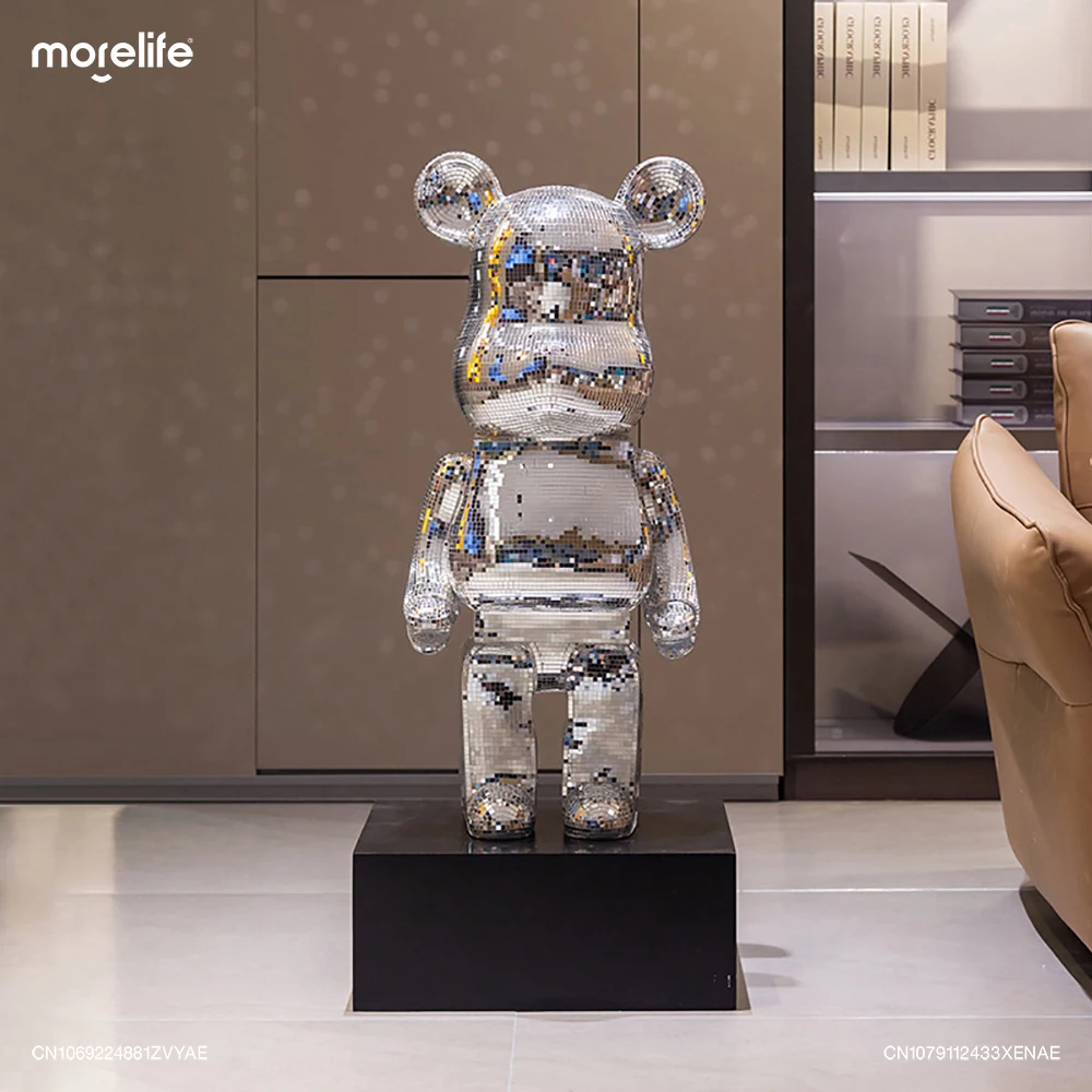 50/80/100cm Large Bearbrick Figurine Disco Mirror Ball Violent Bear Statue Reflective Luxury Desktop Decoration Statue Pendant