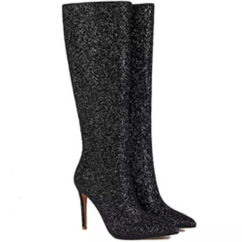 Women New Arrival Plus Size Stiletto Boots Sequin Upper Rhinestone 10cm Thin High Heel Sexy Womens Over Knee Boots Fashion Shoes