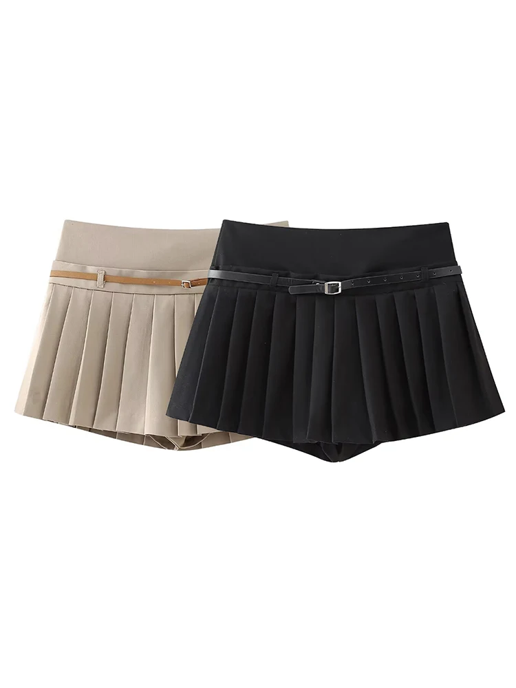 Women’s High-Waist Pleated Belted Skort