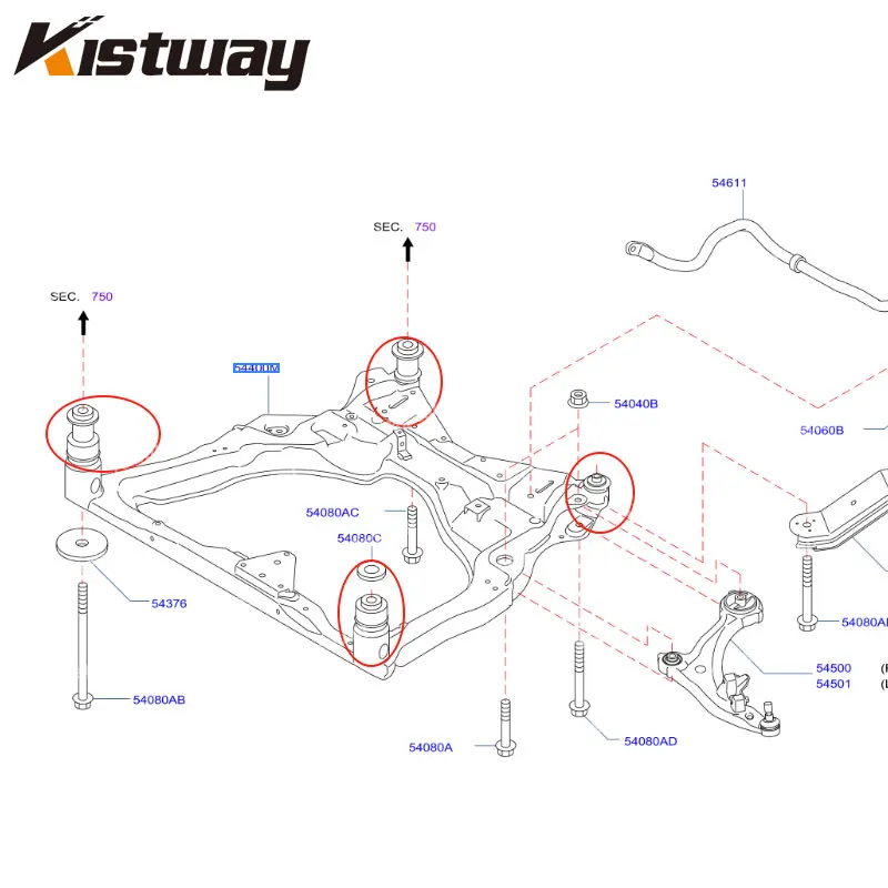 4PCS Front Axle Subframe Bush Kit For Nissan PATHFINDER R52 For