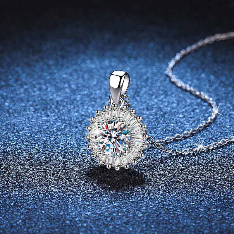 18K Real Platinum PT950 necklace, ladder square full diamond luxury pendant, collarbone chain, women's 1-carat moissanite