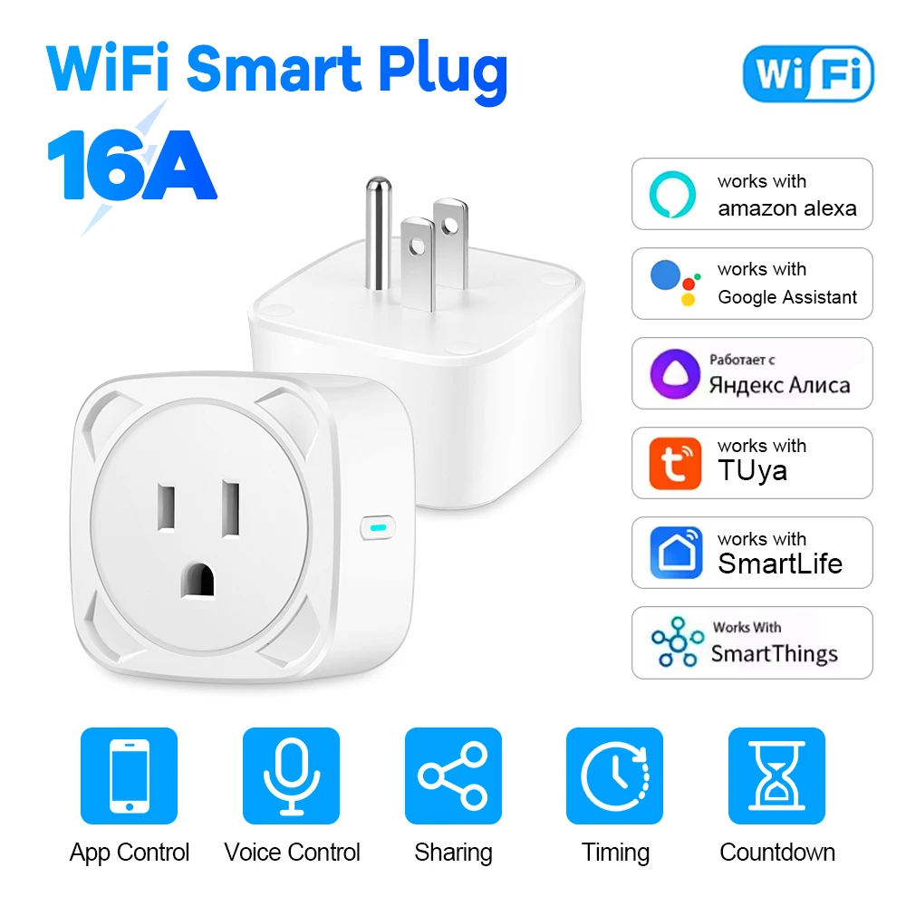 Tuya Wifi USสมาร์ทปลั๊ก 16A 10AบลูทูธAppควบคุมการตรวจสอบตารางเวลาเสียงทํางานร่วมกับAlexa Google Outlet 1