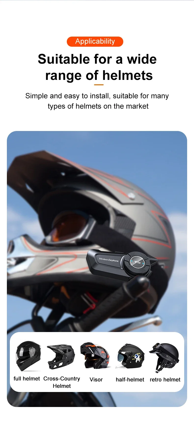 Y50 Motorcycle Helmet Bluetooth Headset Anti-Freezing Music Player Earphone IPX6