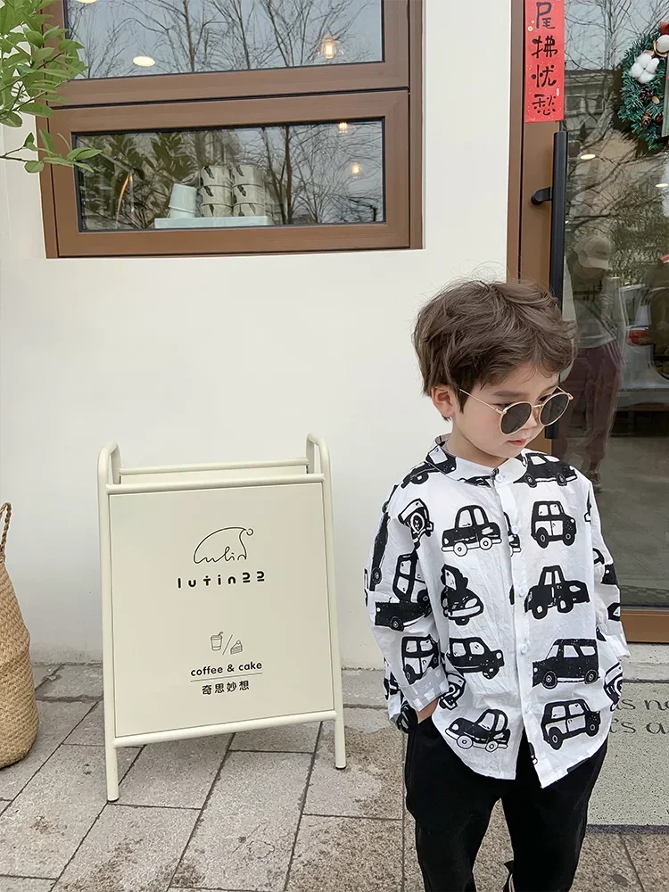 Children's Cotton Small Class Cartoon Shirt Spring New Top Children Korean Style Car Printed Shirt Fashion