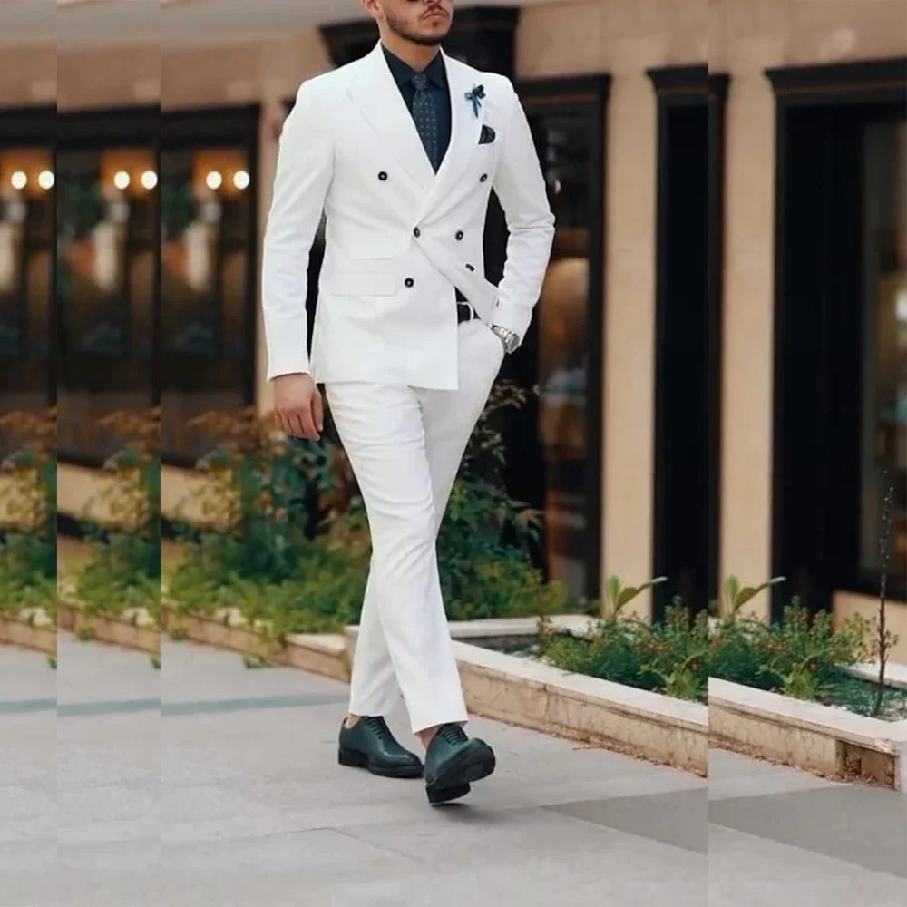 

Элегантные костюмы для мужчин, белая однотонная мужская одежда для джентльменов, двубортный приталенный Свадебный костюм с лацканами, 2024
