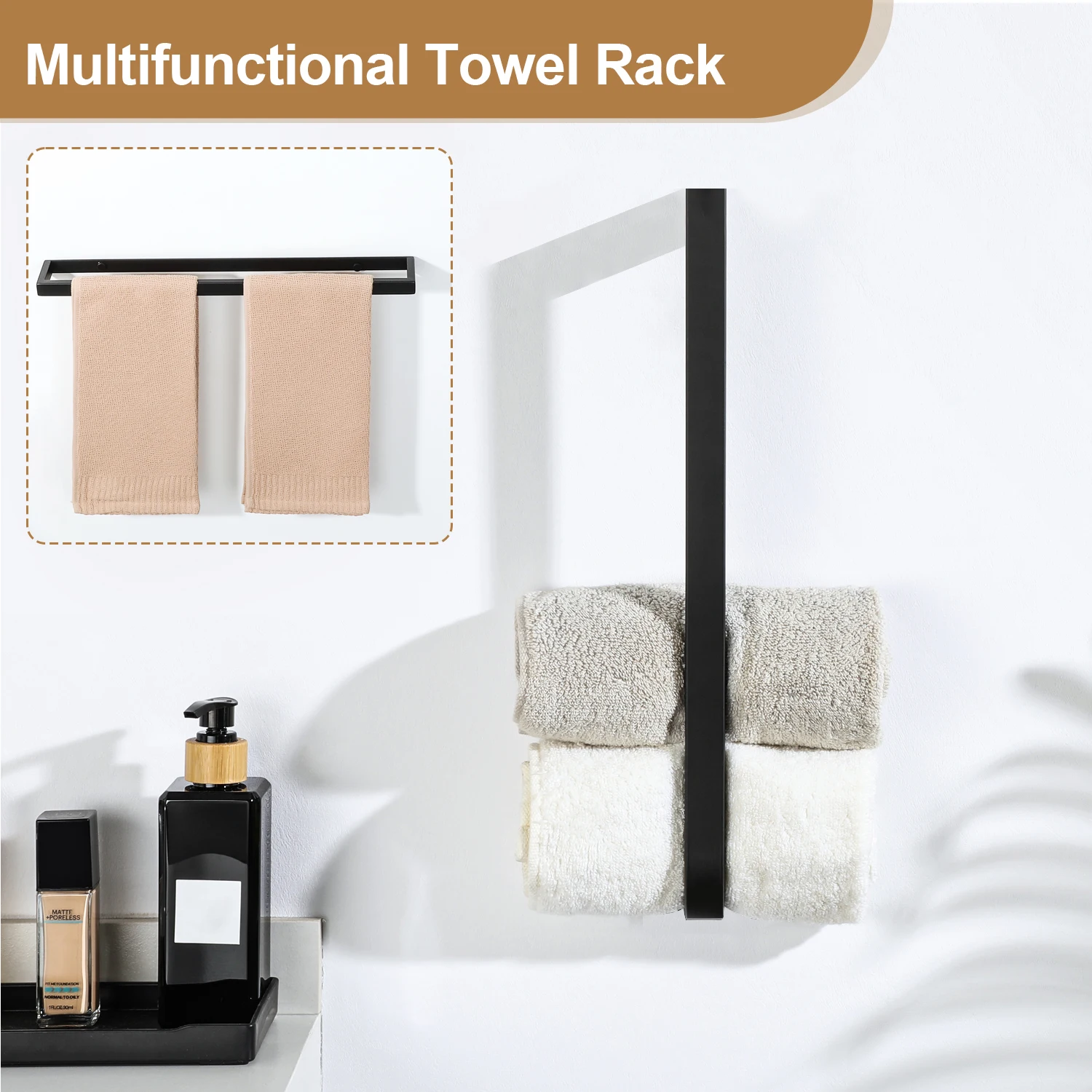 Bathroom Towel Rack Towel Holder 20/30/40/50CM Matte Black Bar No drill Wall Mount Stainless Steel Kitchen Cabinet Storage towel holder,towel rack,bathroom facilities
