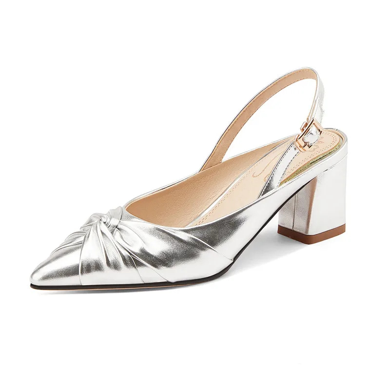 Brand Summer Sandals Women Luxury Pointed Closed Toe Gold Silver Mules Slingback Size 45 Party Wedding Shoes Ladies