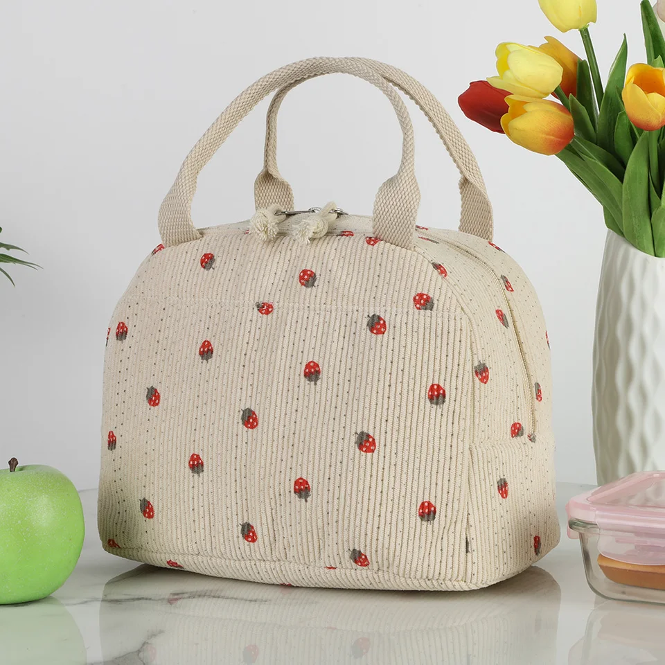 Large Capacity Insulated Corduroy Lunch Bag