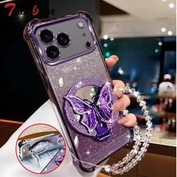 Glitter Butterfly Mirror Crystal Bracelet Case - Shockproof Painting Silicone Cover - Google Pixel 8 Pro (PURPLE)