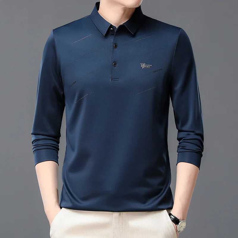 New Long-Sleeved T-shirt Men's Fashionable All-Match Polo Shirt Autumn Business Casual Lapels Simple Men's Clothing Top autumn new ladies korean version of the v neck loose simple casual all match lantern long sleeved solid color shirt one size