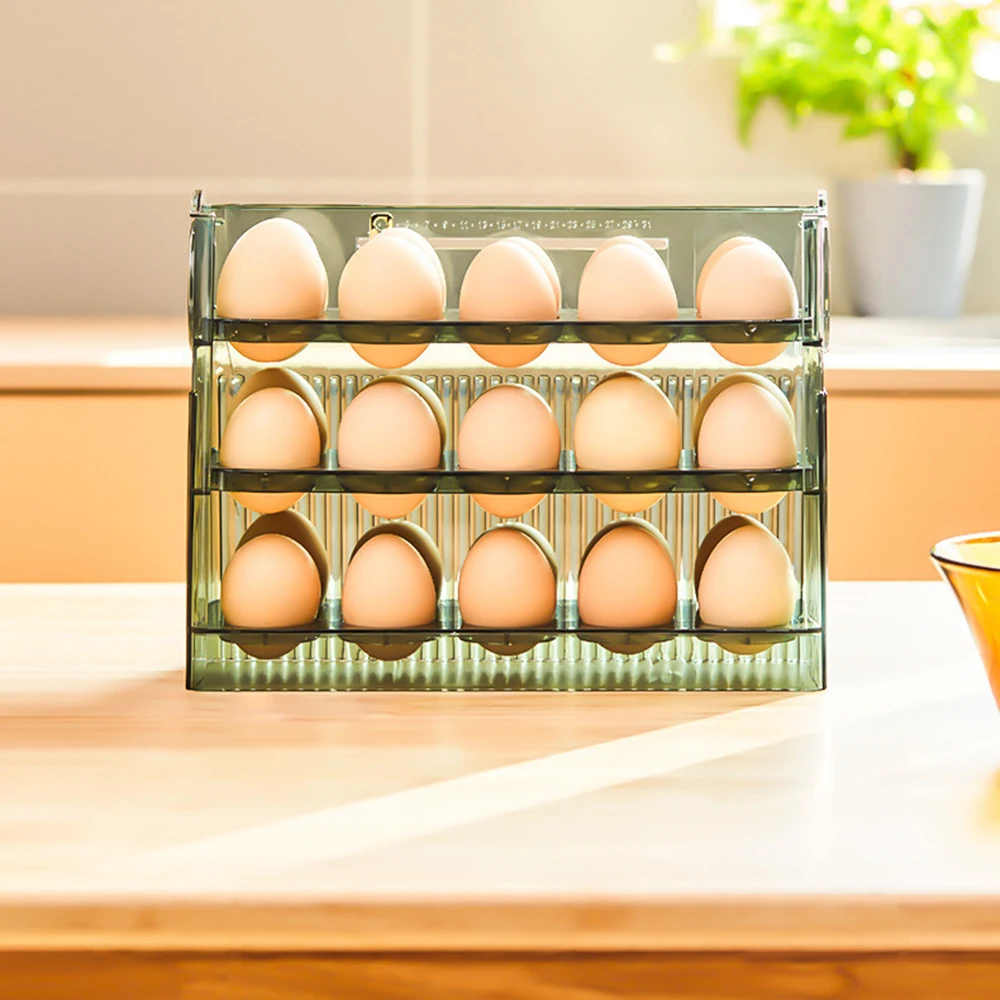 Upgrade Refrigerator Container Egg Rack - Portable Multi-layer Egg Tray Storage Box with BPA Free Reversible Timer 3