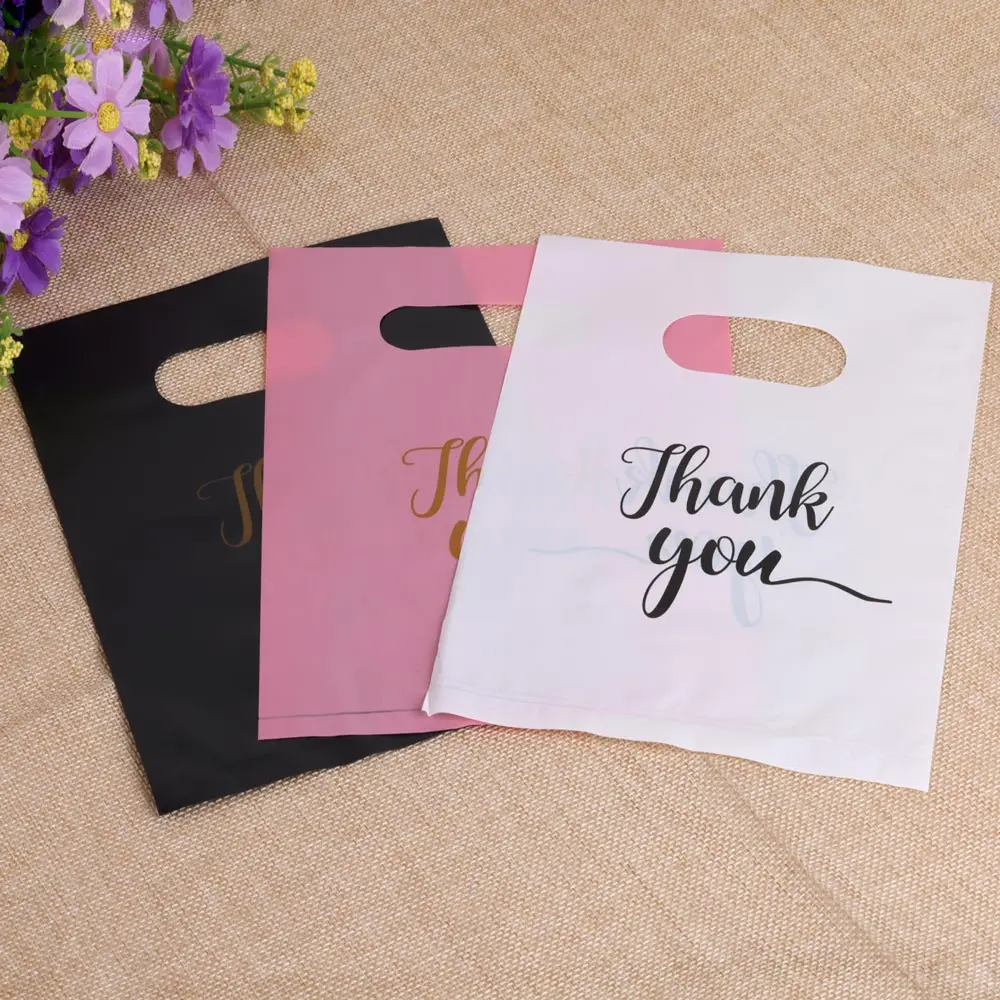 Thank You Plastic Gift Bags Small Business Gift Wrap Plastic Shop Bags Wedding Birthday Candy Packaging Treat 10/50/100Pcs