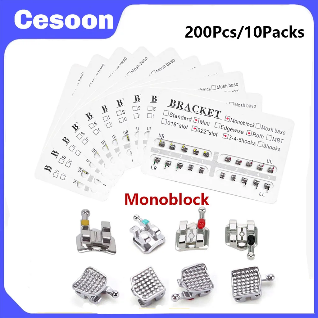 

200Pcs/10Packs Dental Orthodontic Metal Brackets Braces MIM Monoblock Mini Roth/MBT 0.022 Hooks 3 4 5 Dentist Ortho Materials