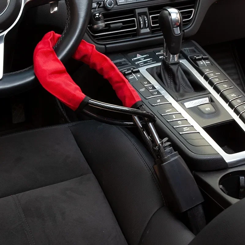 Universal Car Steering Wheel Lock with Seat Belt Buckles - Sturdy Anti-Theft Device