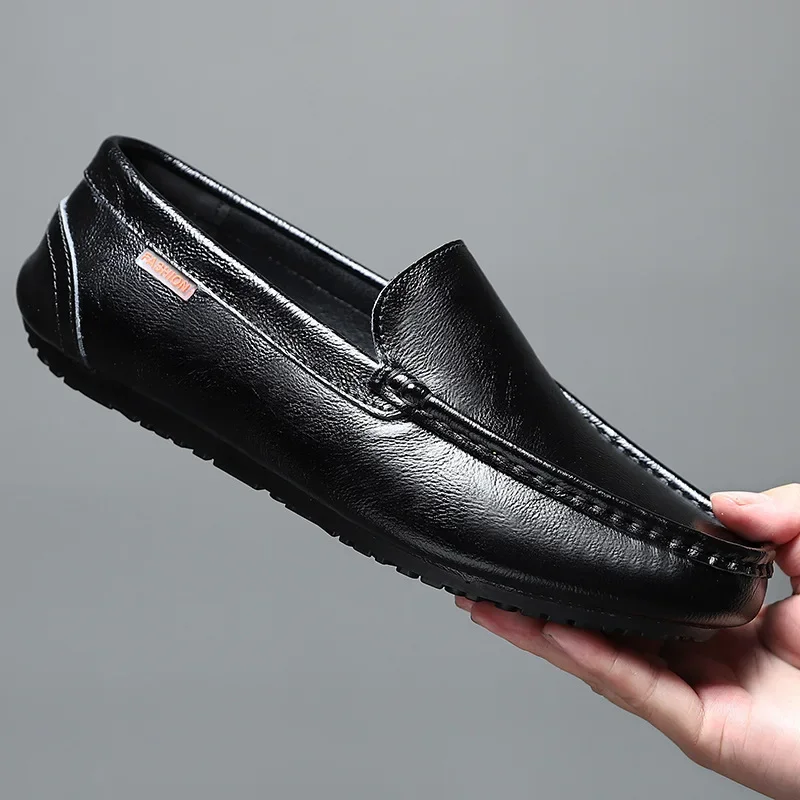 

Cow Leather Men Casual Shoes Soft Mens Loafers Moccasins Breathable Slip on Black Driving Shoes Plus Size Tenis Masculino Male