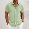 Short Sleeve Shirt Men's Casual Loose Fit Short Sleeve Lapel Shirt with Solid Color Buttons Placket Lightweight Summer for Male 3