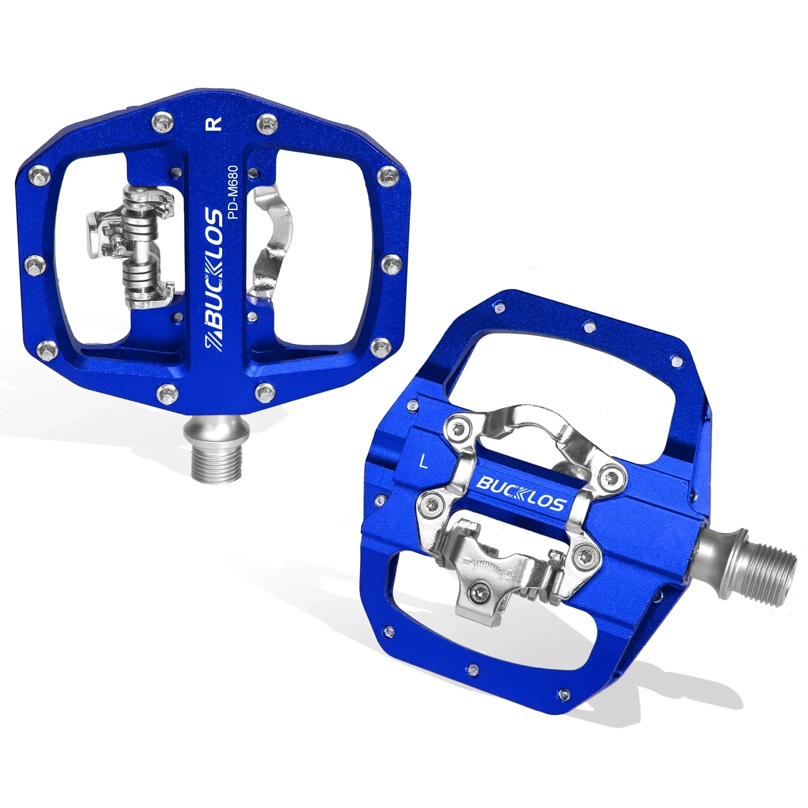 Pédales VTT BUCKLOS Double Usage SPD/Plate – Axe 9/16 – Alu – Shimano Compatible