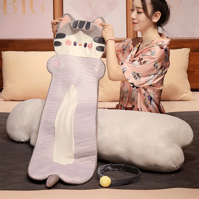 110CMDetachable Inner Liner Ice Silk Animal Long Pillow Kawaii Cat Plush Pillow Sofa Decoration Sleep Companion 5