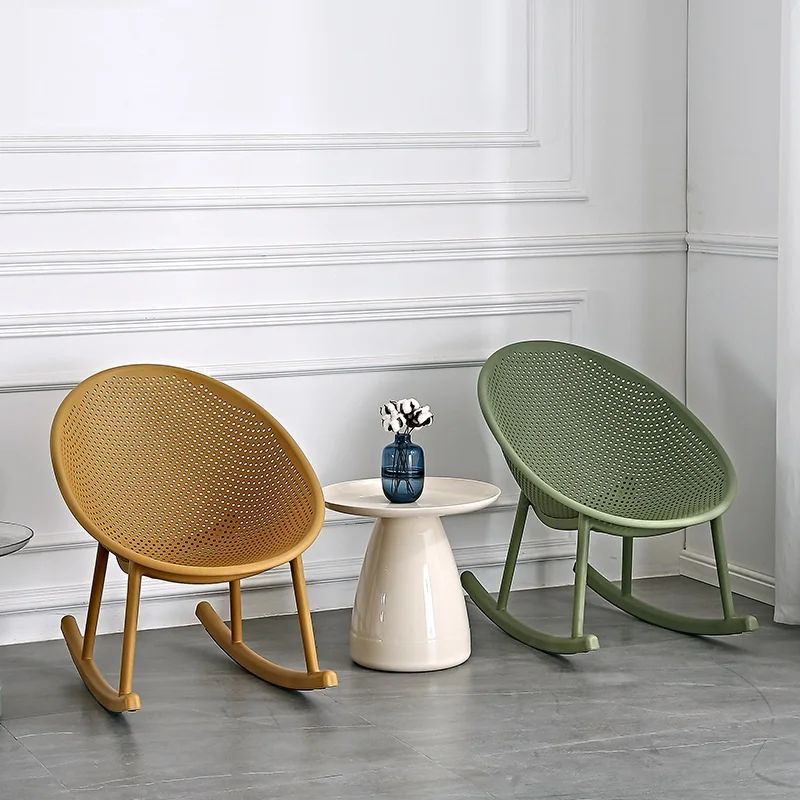 FULLLOVE Household Creative Rocking Chair Back Makeup Chair Plastic Nordic Dining Modern Minimalist Living Room Recliner